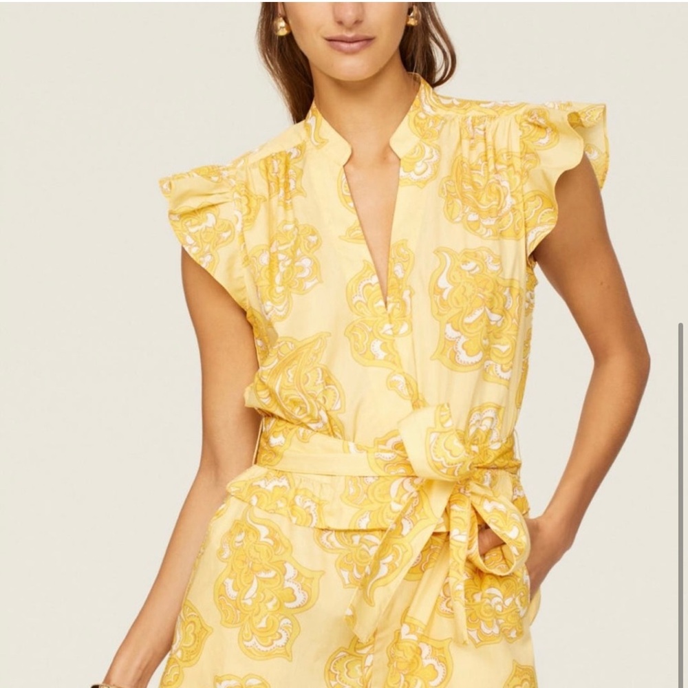 Derek Lam Yellow Flutter Sleeve Blouse with Tie Front